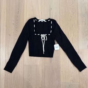NWT Altar’d State Black Long Sleeve Square Neck Crop Top Sweater Size Small